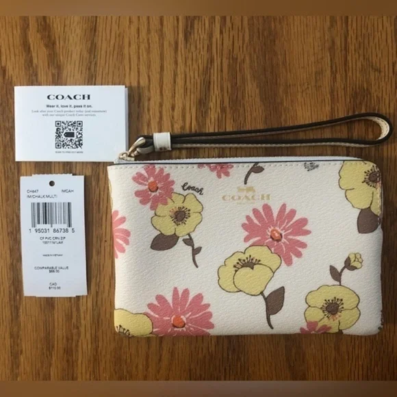 Coach Floral Cluster Corner Zip Wrislet Wallet Clutch BRAND NEW - Picture 6 of 8